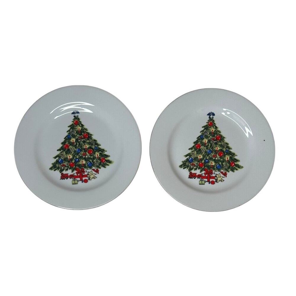 Vintage Christmas Tree Snack Dessert Plates Set of 2 Sea Gull Fine China 7"